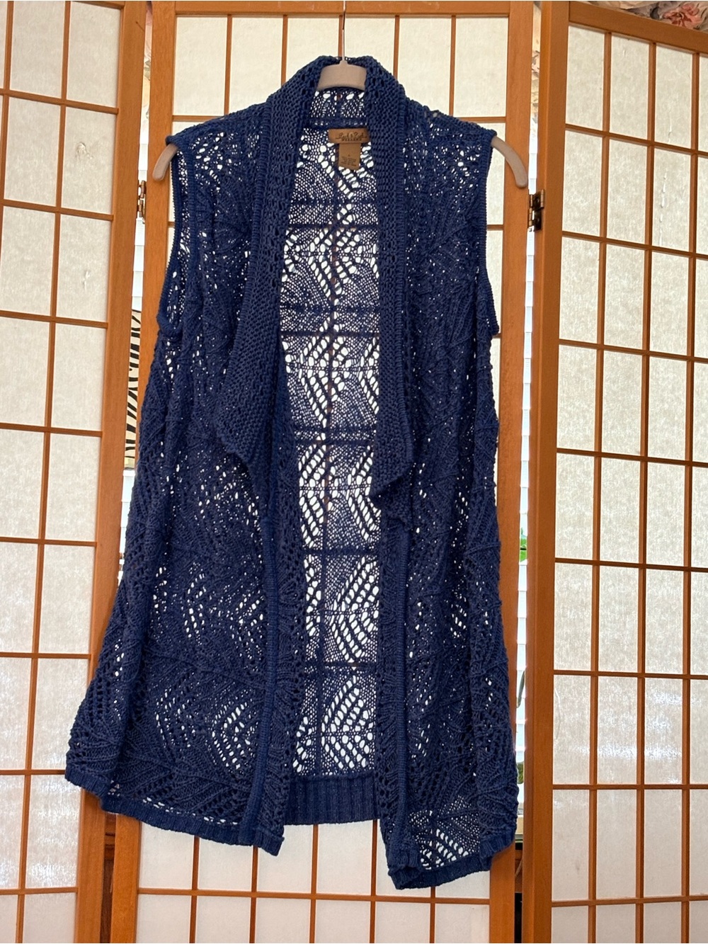 Peck & Peck Weekend Blue Knit Crochet Sweater Vest Large
